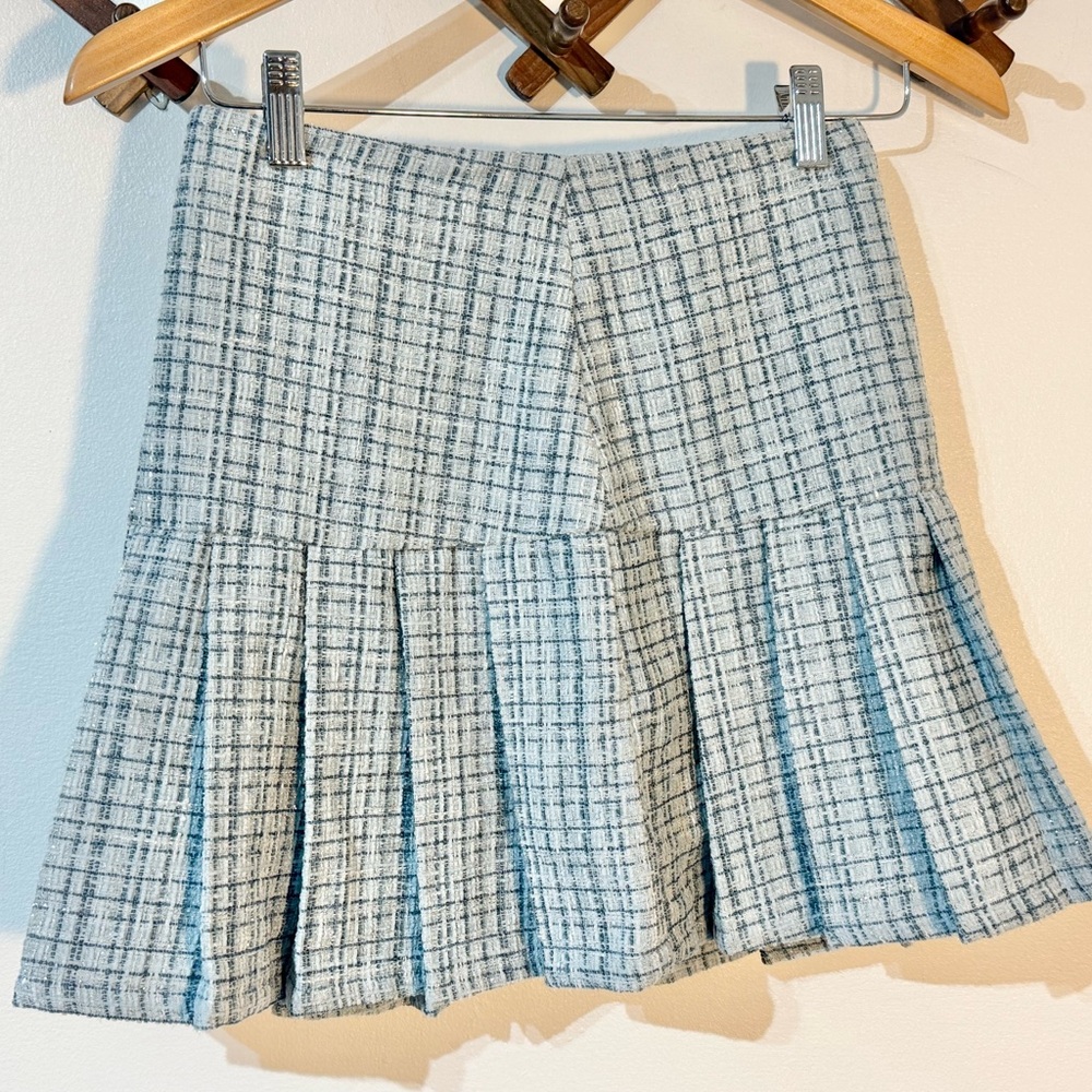 Elodie pleated plaid icy blue mini skirt NWT size XS